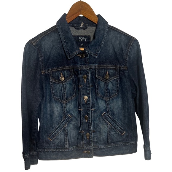LOFT Jackets & Blazers - LOFT Women's Denim Jacket Dark Wash Size‎ 8 Trucker Style